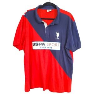 USPA Polo Short sleeve Big Pony Shirt Top Bright Red Colorblock USA Polo Sz XXL